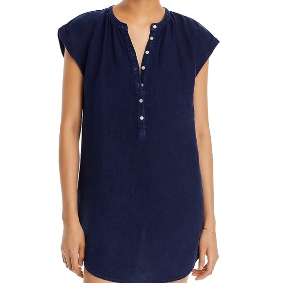 Bella Dahl Linen Cap Sleeve Henley Mini Dress Women’s - Picture 2 of 5